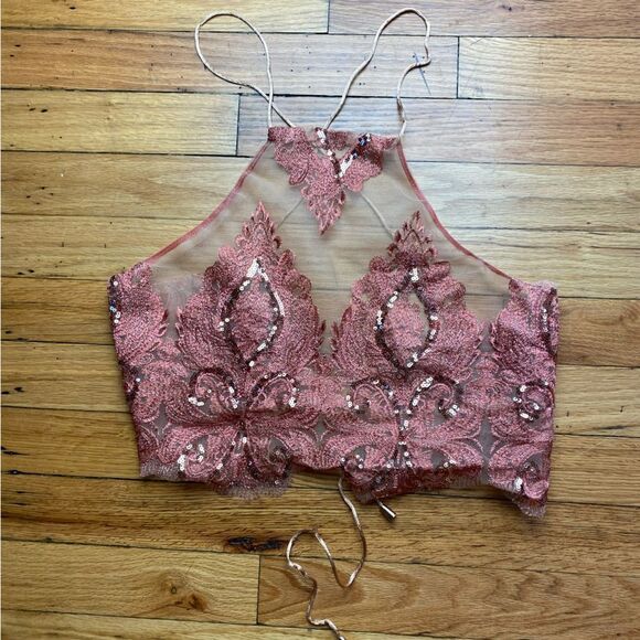 Glamaker Rose Gold Mesh Halter Top Size M - Picture 3 of 8